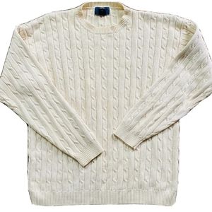 Vintage Hunt Club Mens Sweater Size L Cable Knit Off White/Cream 100% Cotton